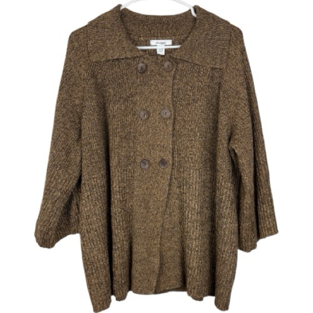 dressbarn Brown Double-Breasted Knit Cardigan size 22/24 dark academia preppy